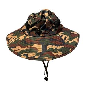 NWT Bucket Hat Happon Urban Camo Olive Green Brown Foldable Fishing Wide Rim Sun